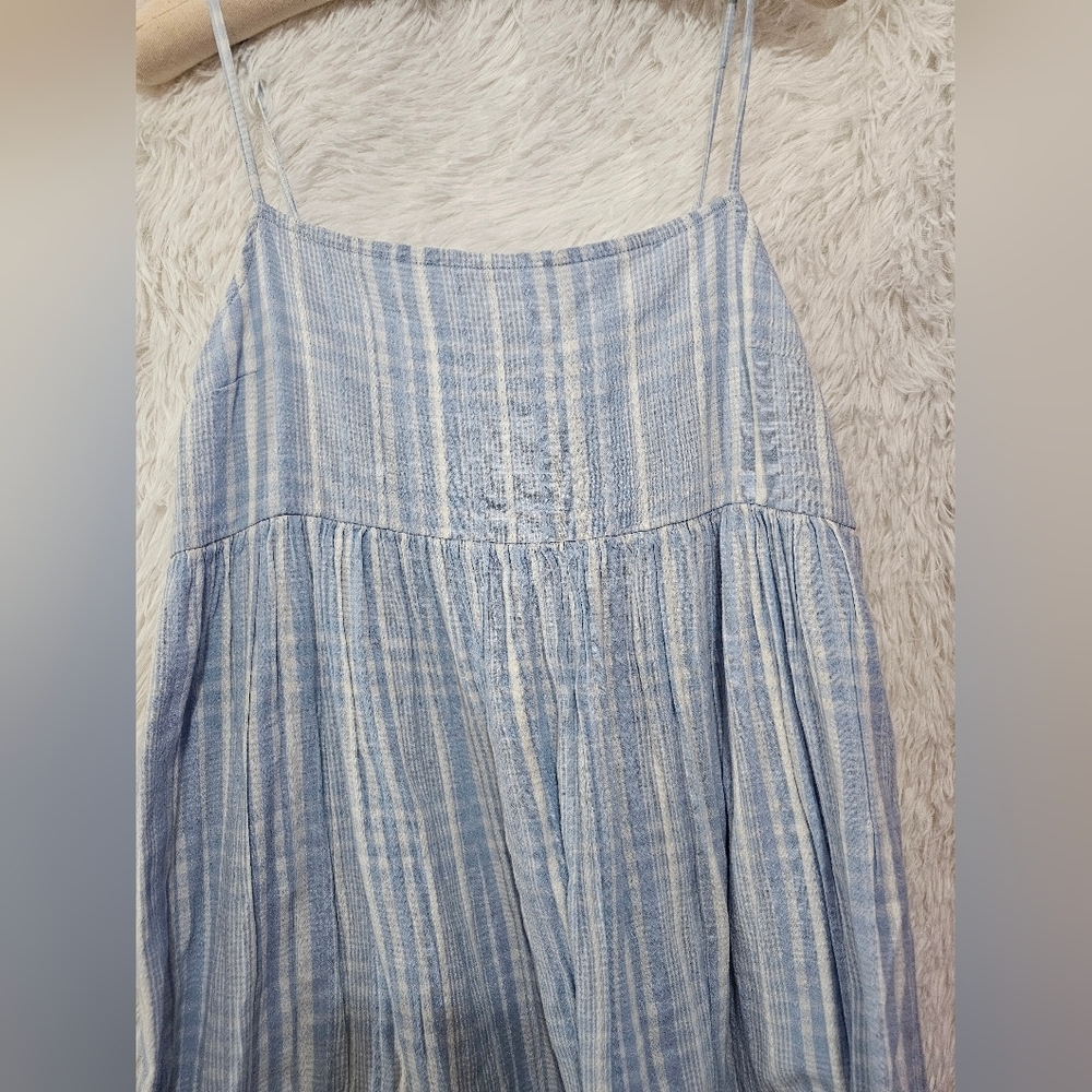 American Eagle Outfitters Baby Doll Light Blue Plaid Midi Dress Large - Picture 4 of 16
